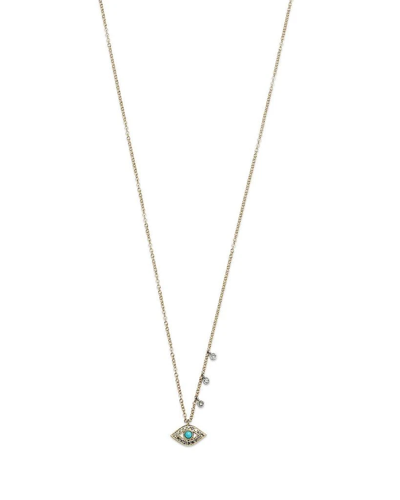 Meira T 14K Yellow Gold & 14K White Gold Diamond & Turquoise Evil Eye Adjustable Pendant Necklace, 18" 5