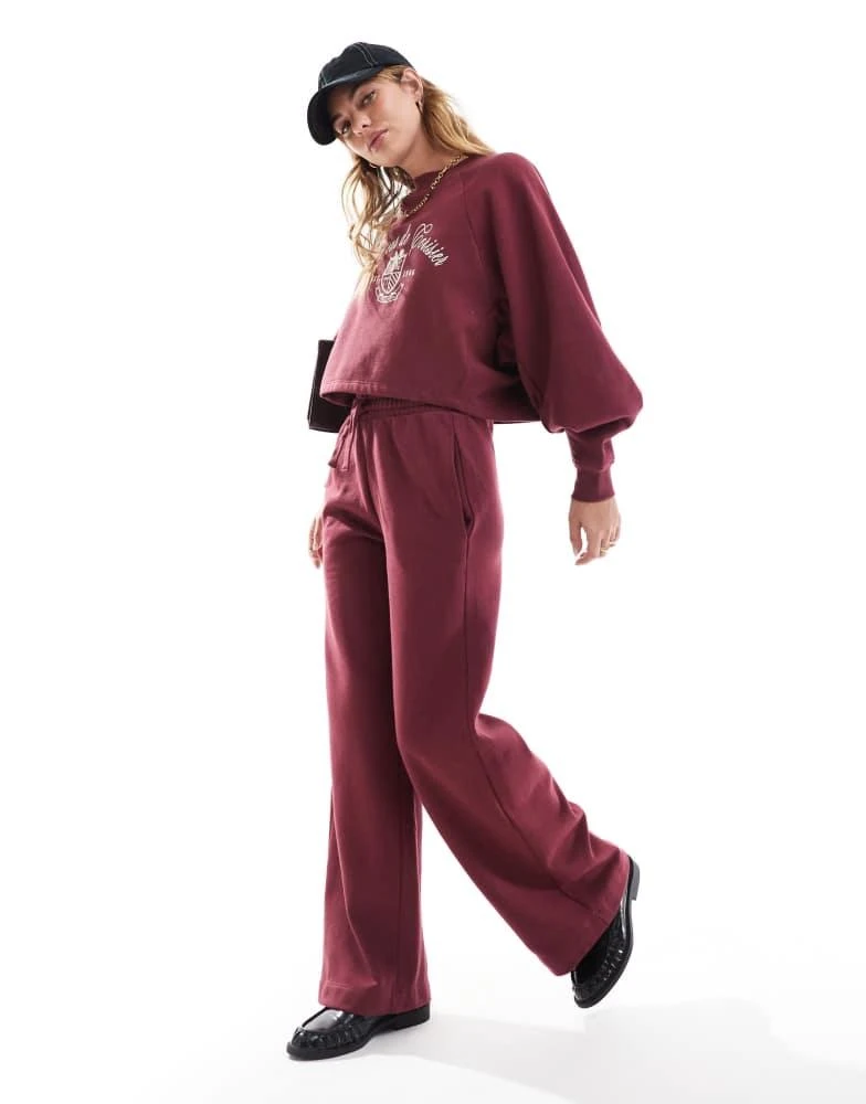 Miss Selfridge Miss Selfridge wide leg jogger co-ord in burgundy 5