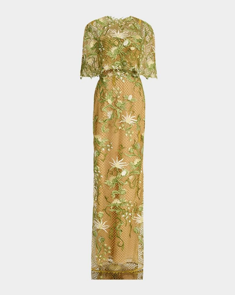 MARCHESA Floral-Embroidered Capelet Column Gown 1