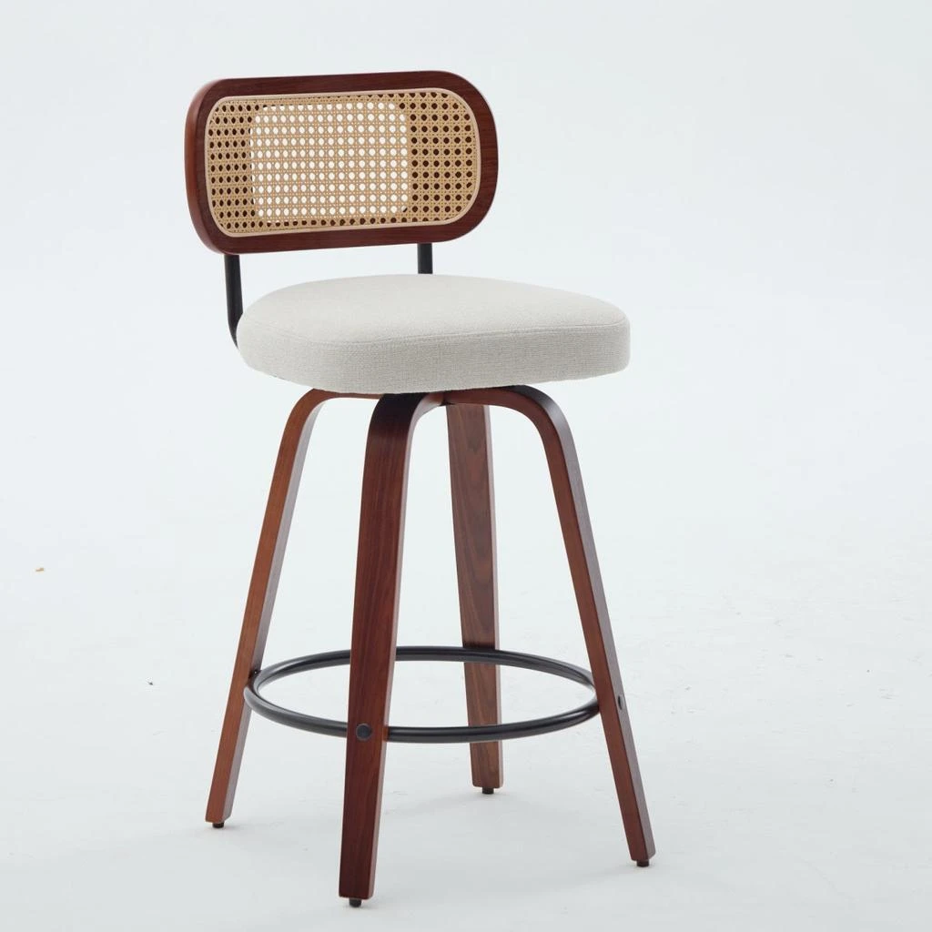 Streamdale Furniture Streamdale Set of 3, 26" Counter Height Bar Stools - Walnut/Black, Cane Rattan, Beige Linen, Swivel 5