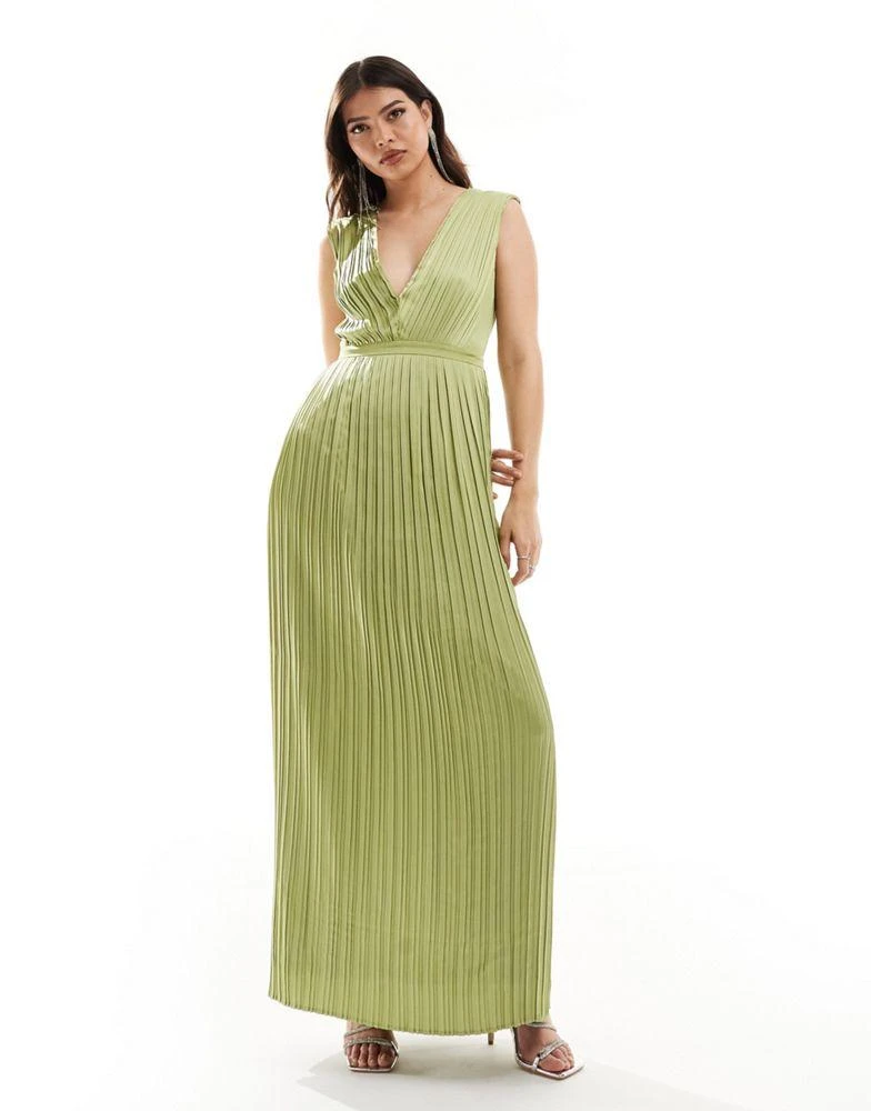 TFNC TFNC Bridesmaid satin pleated maxi dress in olive 1