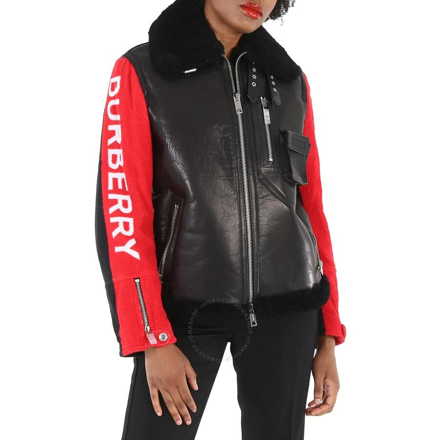 Burberry Leather And Shearling Contrast Sleeve Aviator Jacket 3
