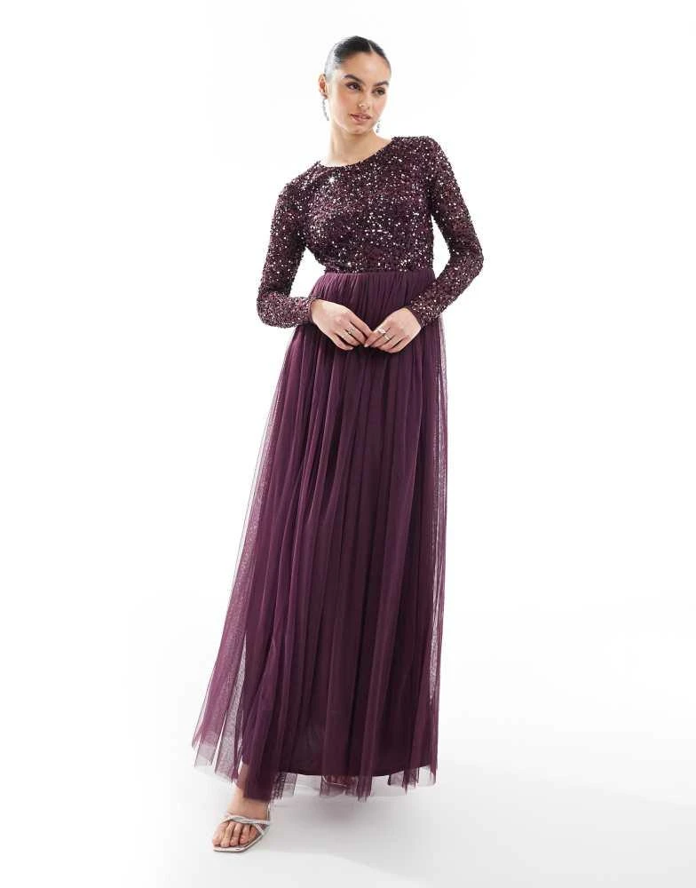 Maya Berry Embellished Long Sleeve Maxi Dress - Size: 24 Maya Berry Embellished Long Sleeve Maxi Dress - Size: 24