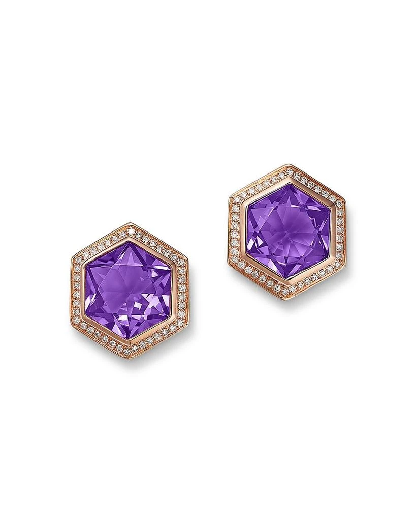 Bloomingdale
s Fine Collection Amethyst 
Diamond Bezel Stud Earrings in 14K Rose Gold 1
