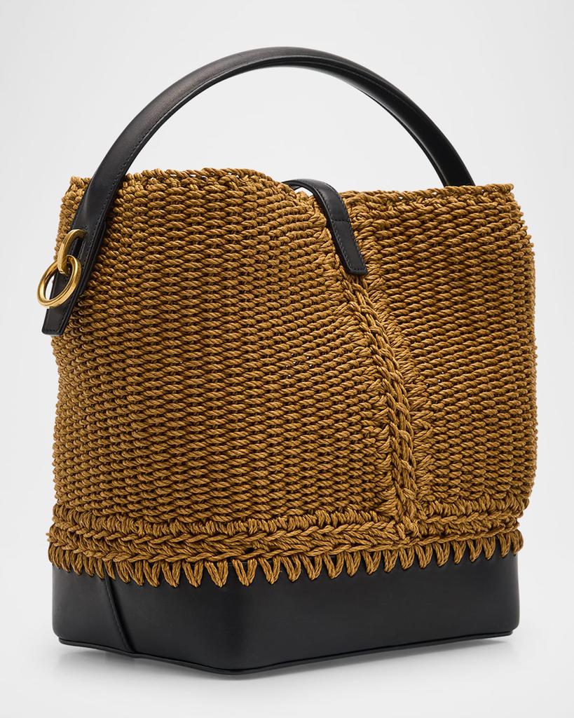 【関税&送料込】Saint Laurent Black Raffia Le 37 Bucket Bag LE 37 in woven raffia and vegetable-tanned leather | Saint