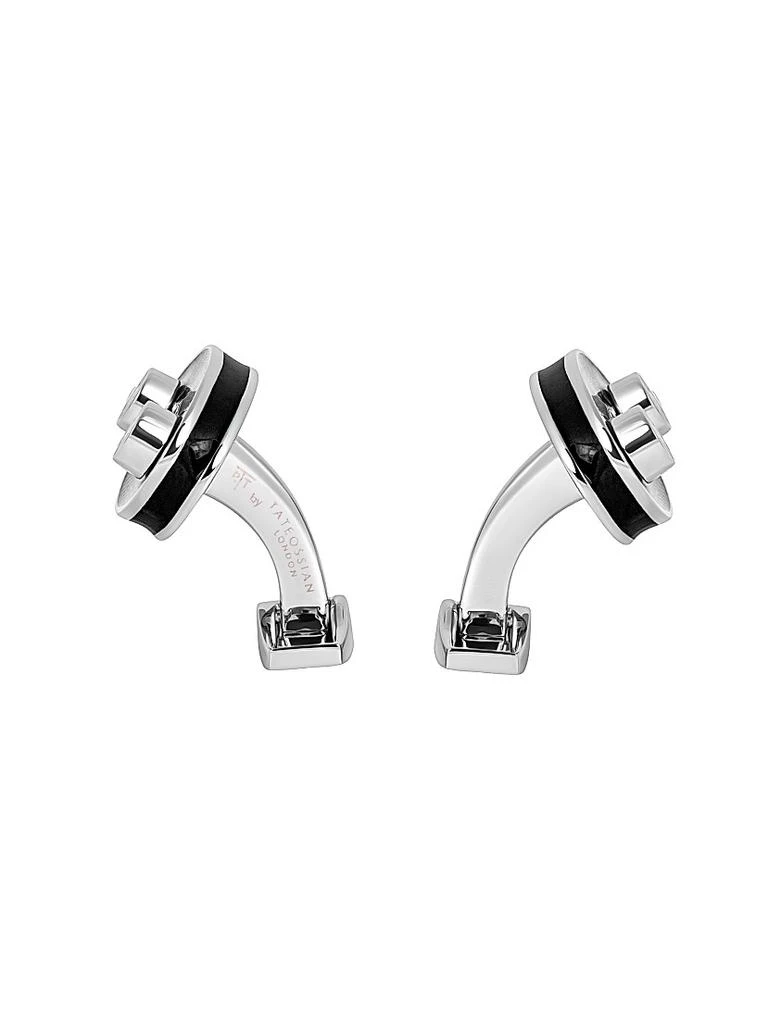 Tateossian Silvertone 
Enamel Racing Car Oval Cufflinks 2