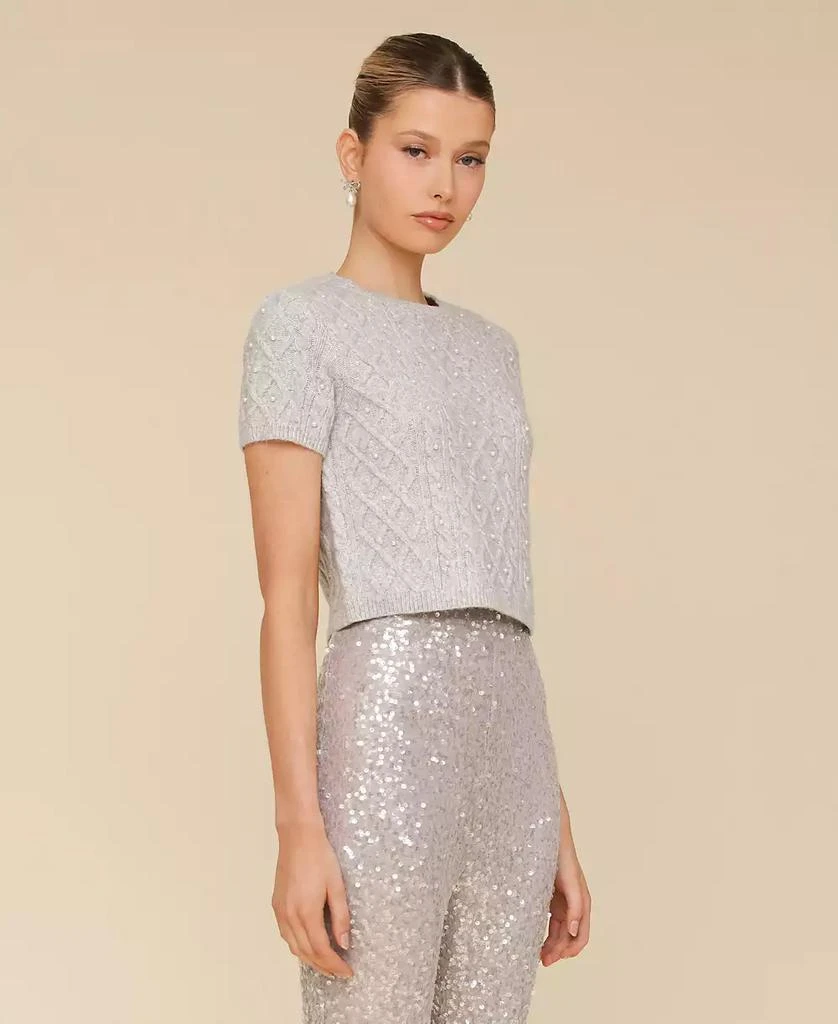 Avec Les Filles Women's Pearl Cable-Knit Cropped Sweater Tee 3