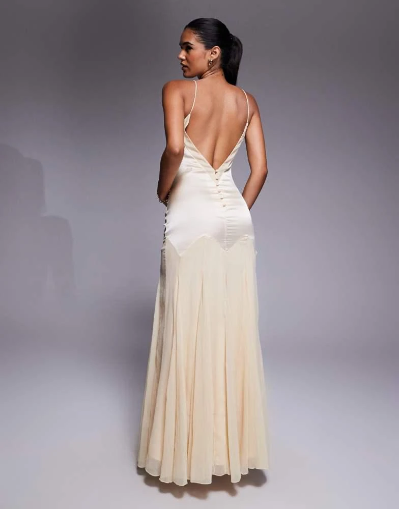 ASOS ASOS DESIGN dropped waist satin and chiffon mix maxi dress with full  godet skirt in buttermilk - Dresses & Skirts - Free Shipping - BeyondStyle