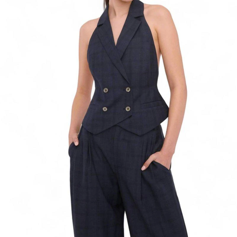MARISSA WEBB Ava Open Back Tuxedo Vest In Oliver Plaid 1