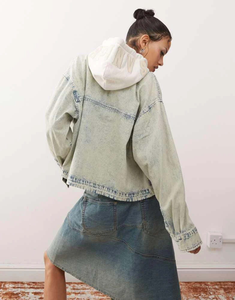 AAPE Aape By A Bathing Ape hooded denim shirt in light blue wash 3
