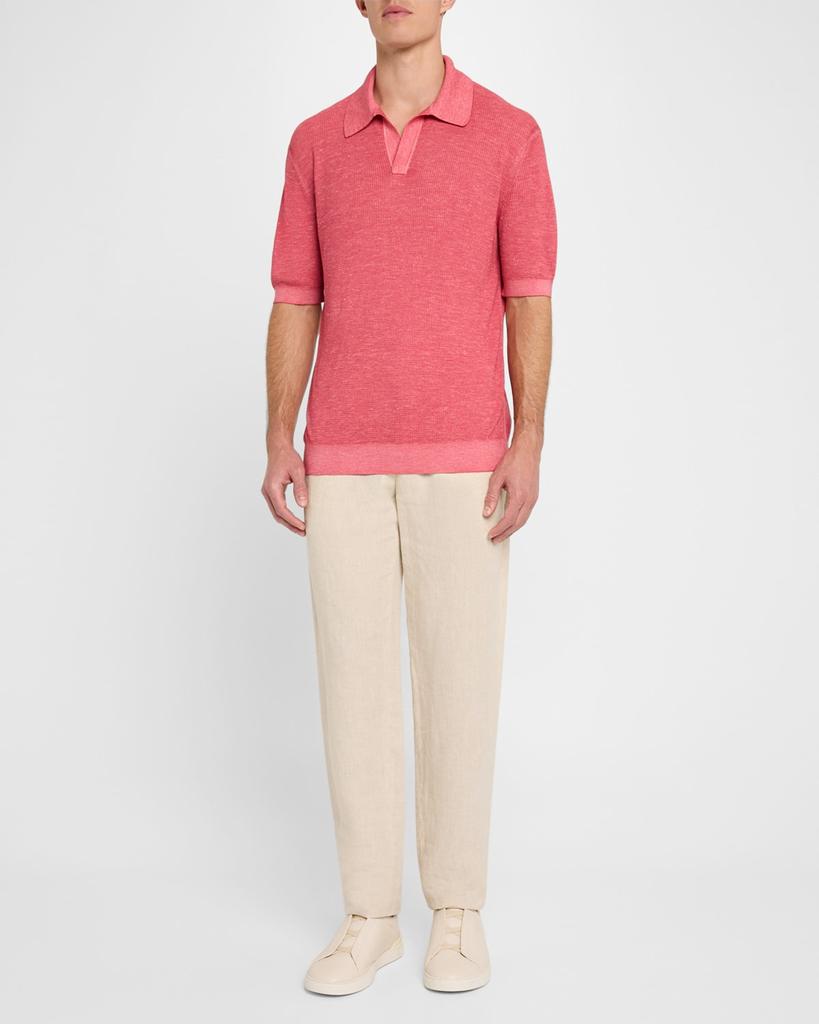 Zegna Men's Waffle-Knit Short-Sleeve Polo Sweater