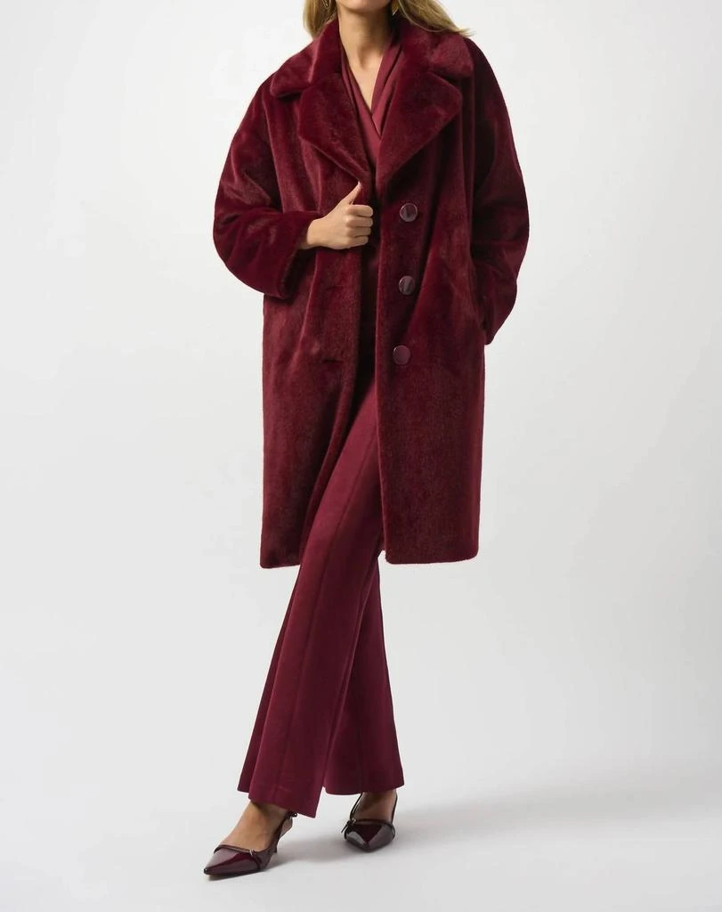 JOSEPH RIBKOFF Faux Fur Straight Coat In Merlot