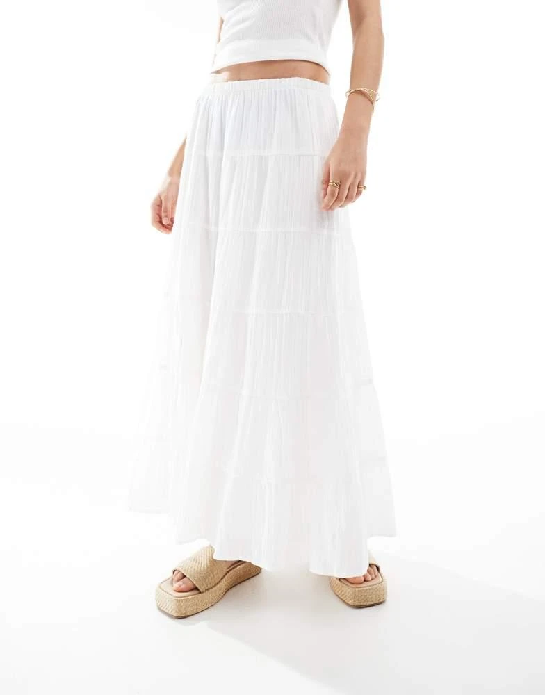 Bershka Bershka cheesecloth tiered maxi skirt in white 2