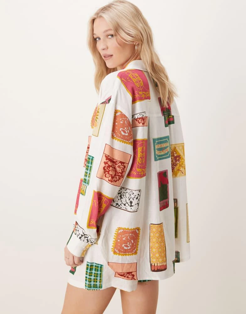 ASOS ASOS DESIGN oversized linen look shirt co-ord in matchbox print 4