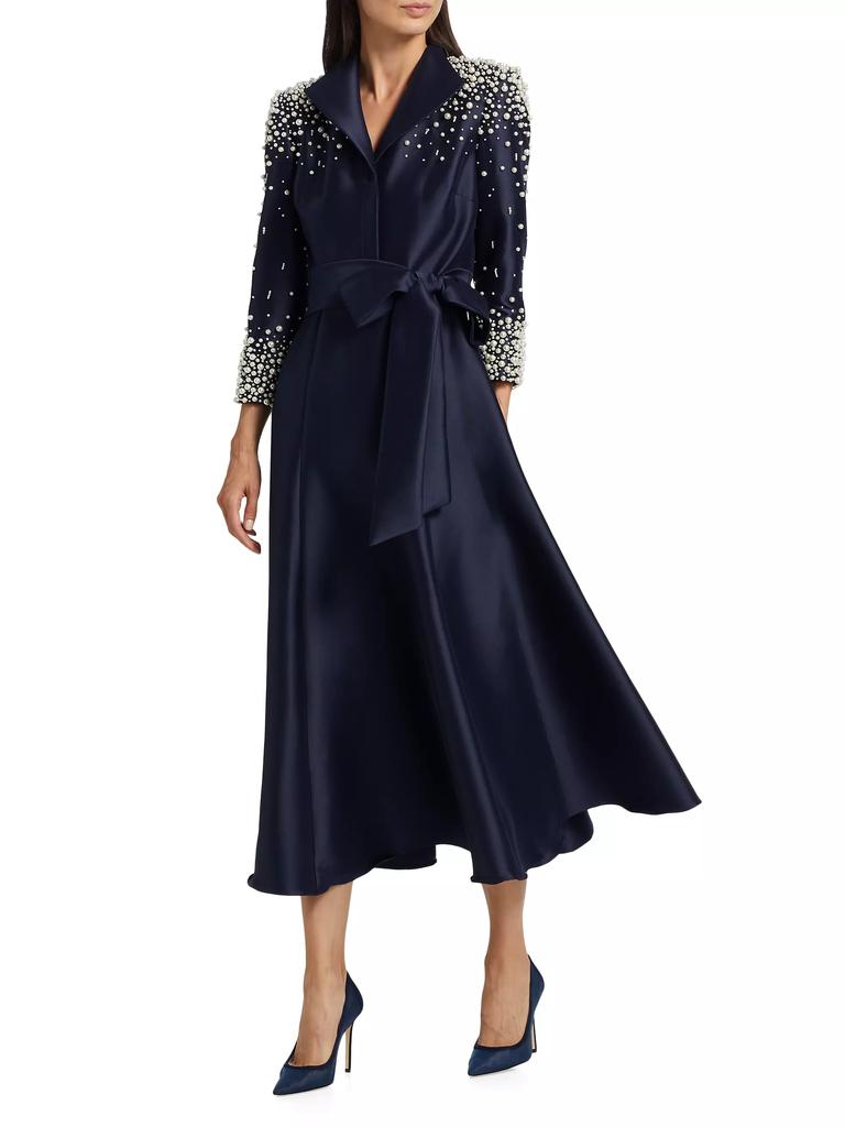 Badgley Mischka Embellished Satin Shirtdress