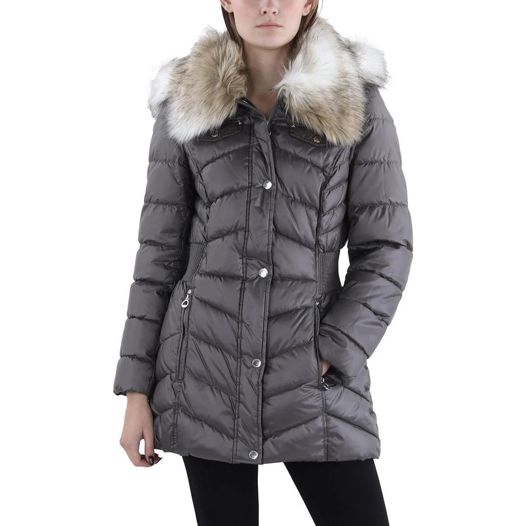 Laundry by Design Petites Womens Faux Fur Trim Hooded Puffer Jacket 1
