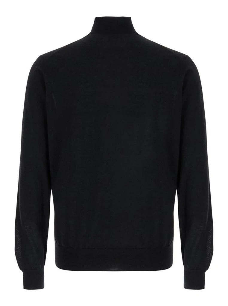 Plain Black Turtleneck Sweater In Merino Wool And Silk Blend Man 2