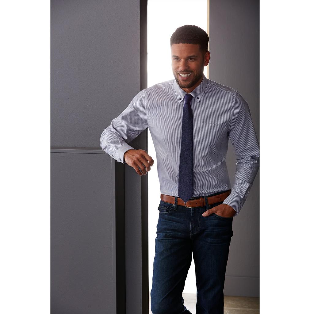 Cutter & Buck Men's L/S Tailored Fit Stretch Oxford Stripe Shirt