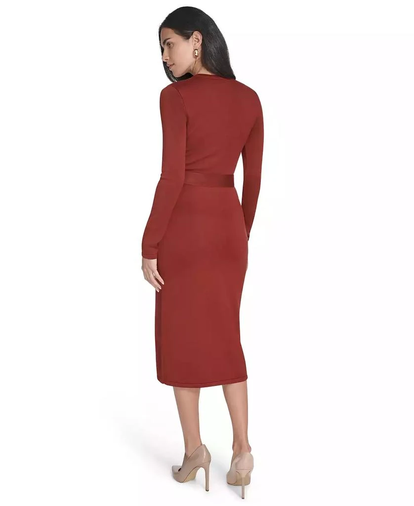 knit dress midi long sleeve Women's Toasty Thoughts Burgundy Red Knit Turtleneck Sweater Midi Dress | Size: S main image 1