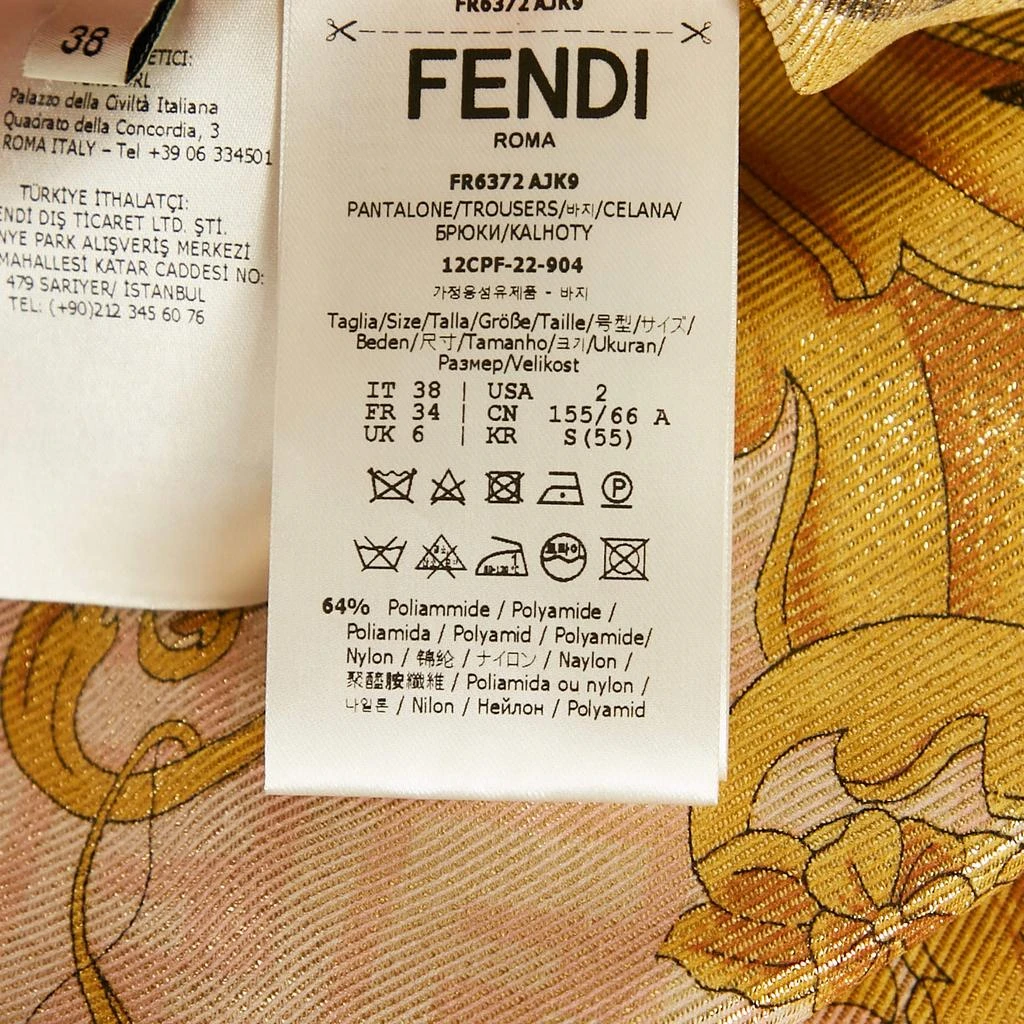 Fendi Fendace Yellow Logo Print Lurex Jersey Leggings S 6