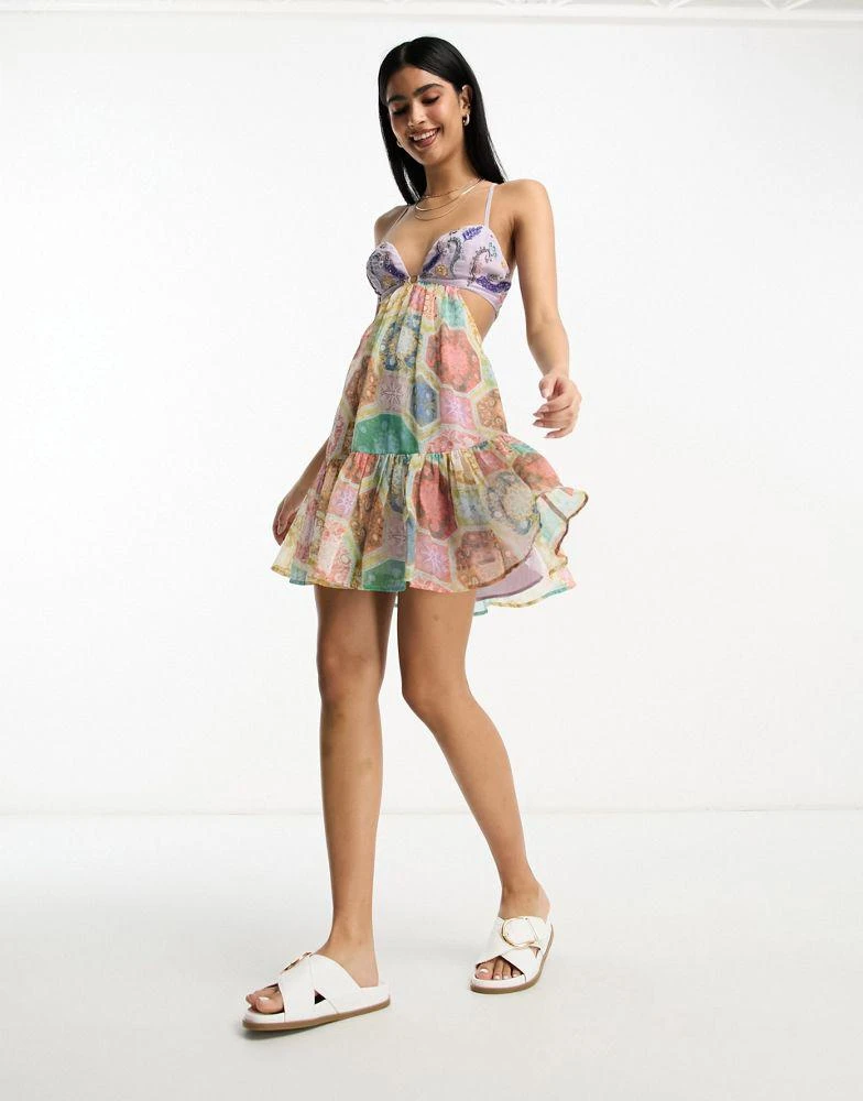 ASOS ASOS DESIGN beaded mini cut out sundress with open back detail in tile print 4