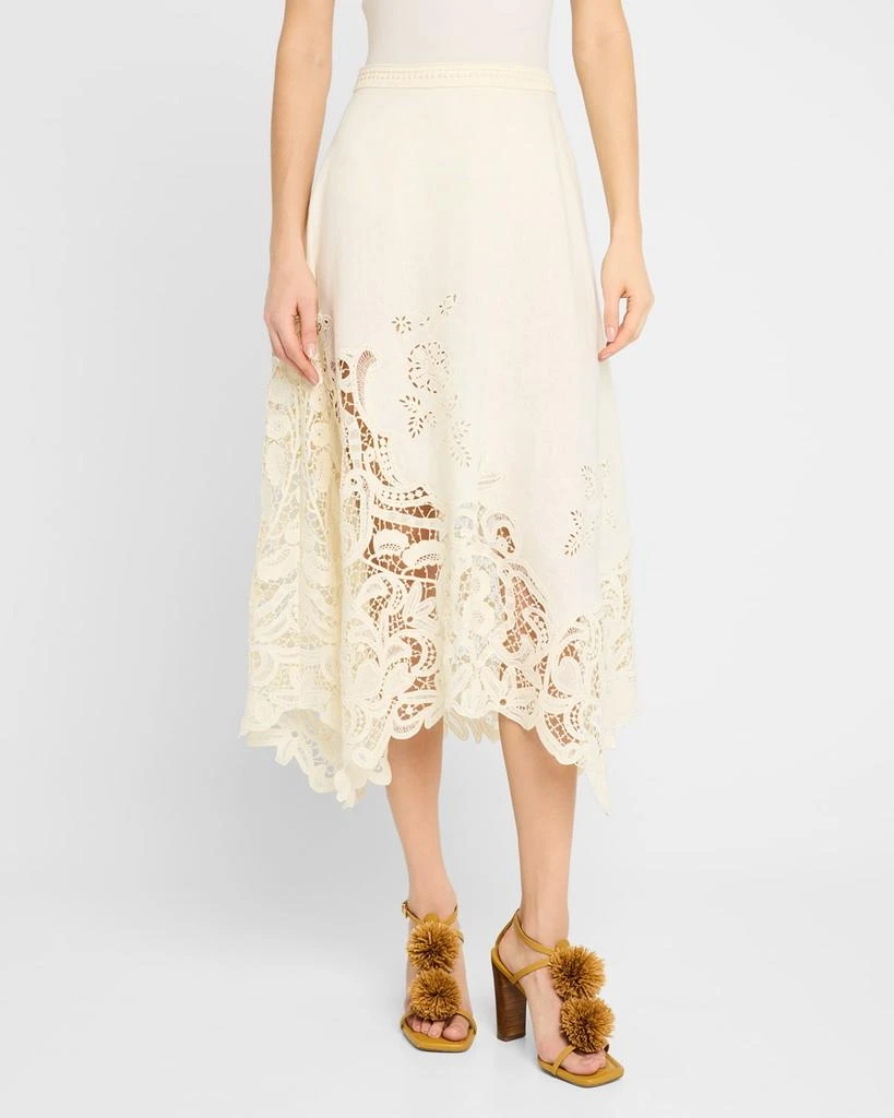 Ulla Johnson Rae Lace Linen Midi Skirt 4