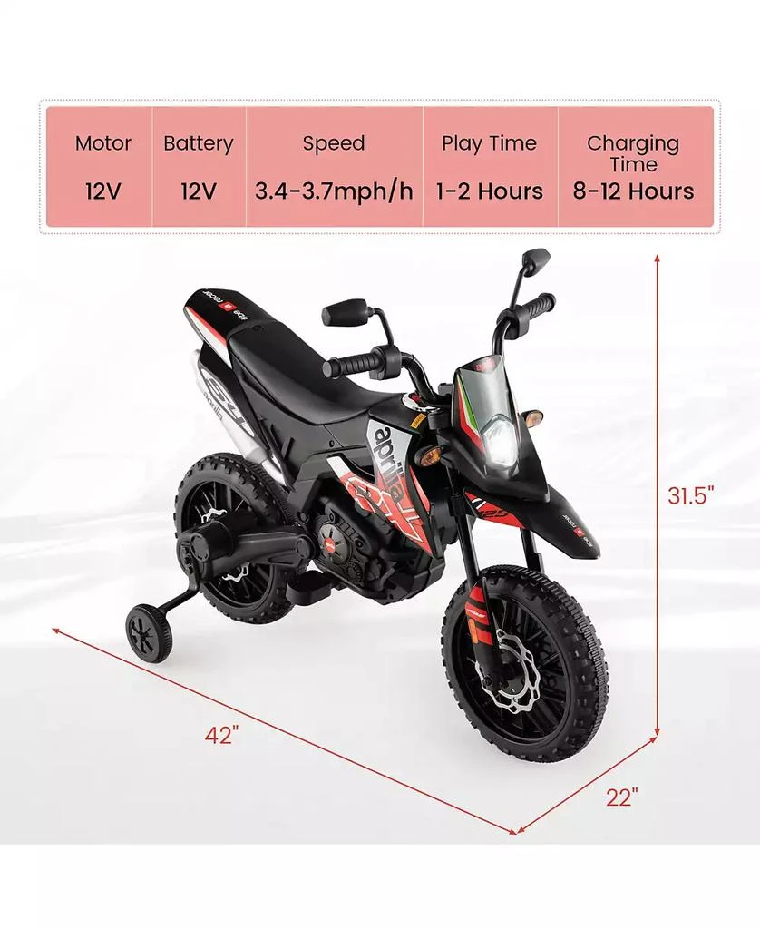 Costway 12V Licensed Aprilia Kids Ride On Motorcycle Electric Dirt Bike with Light 
Music 3
