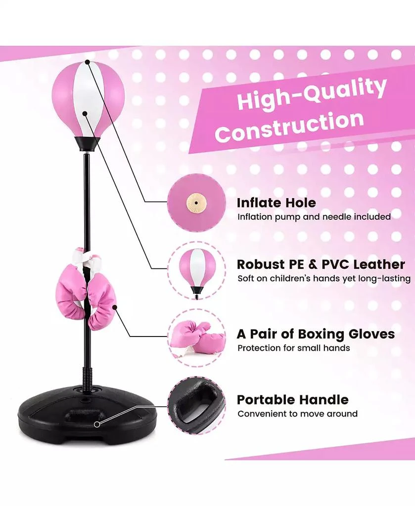 Costway Kids Punching Bag Toy Set Adjustable Stand Boxing Glove Speed Ball with Pump 6