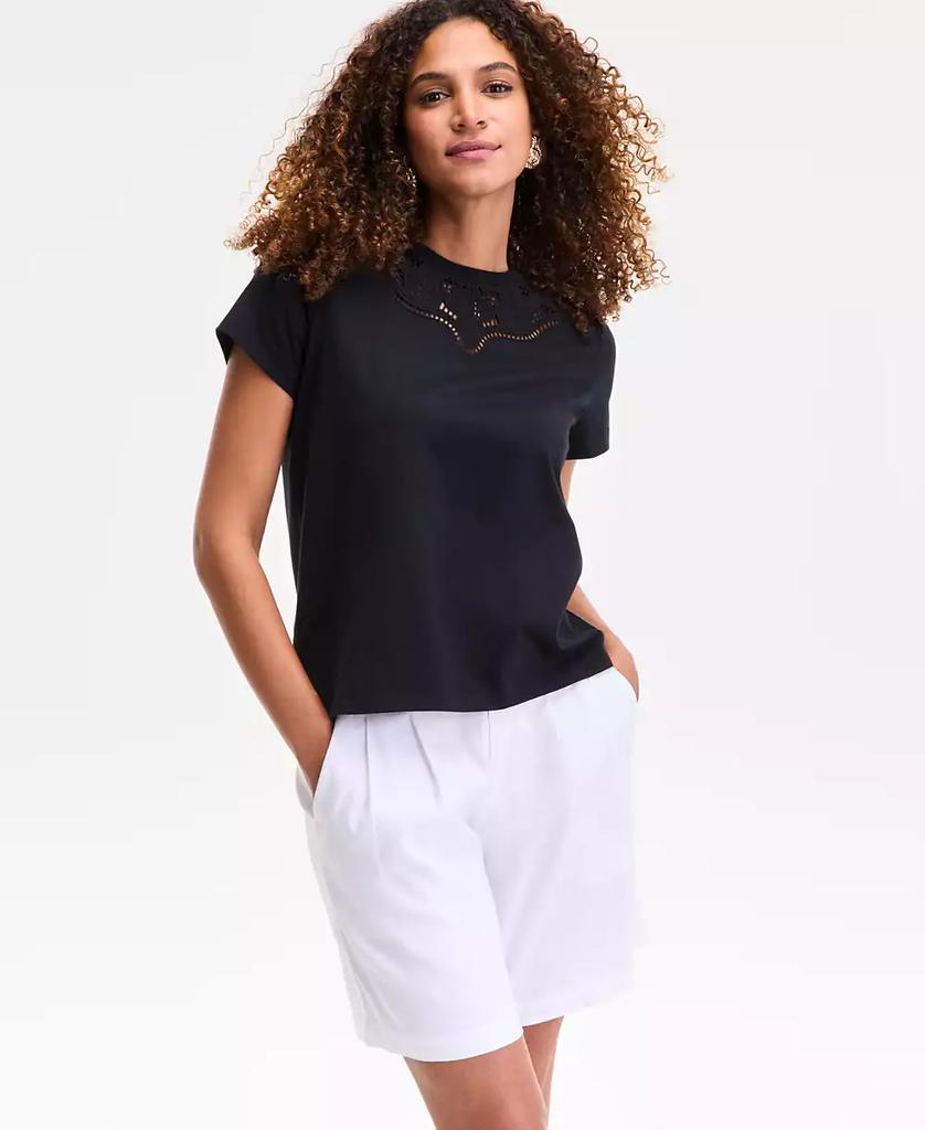INC International Women's Cotton Eyelet Short-Sleeve T-Shirt, Exclusively at Macy's
