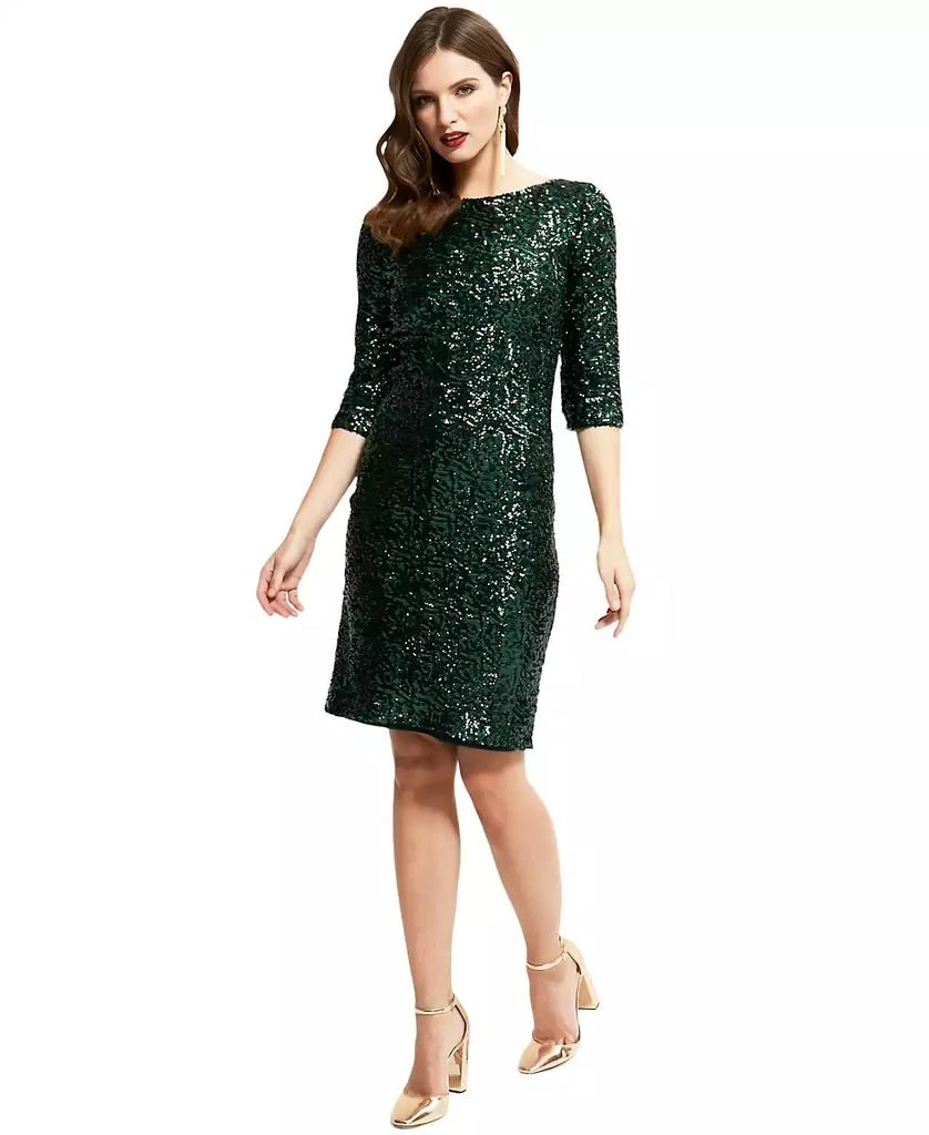 Hotsquash London Women's Boat Neck Sequin Dress with Sleeves 1