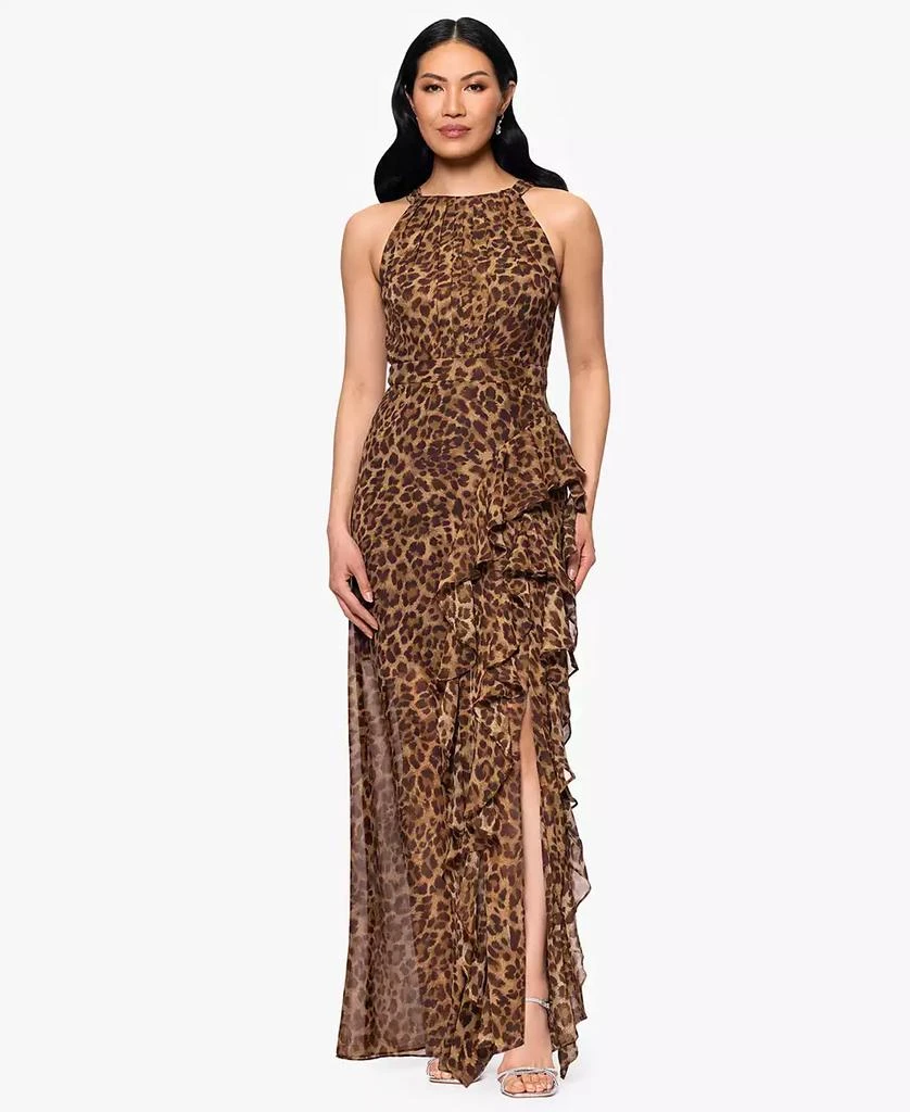 Betsy 
Adam Petites Printed Halter Long Sheath Dress 1