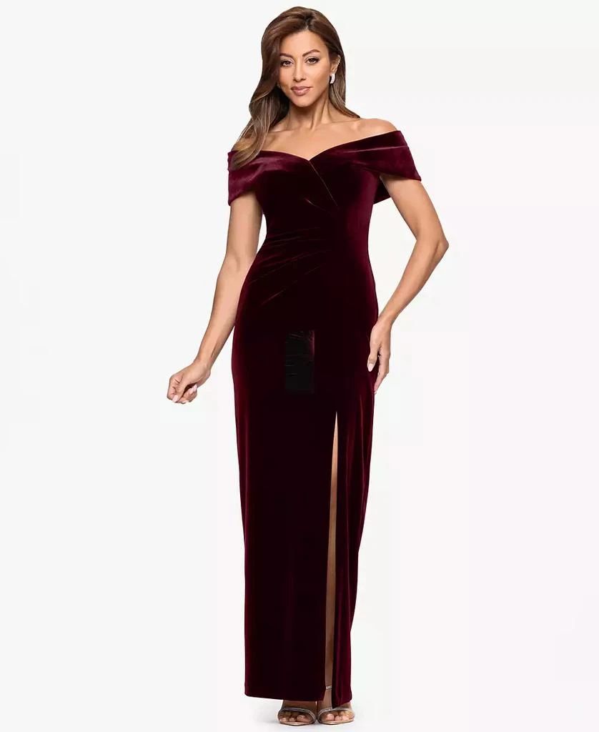 Shop Petite Off-The-Shoulder Sweetheart Velvet Gown on Sale at