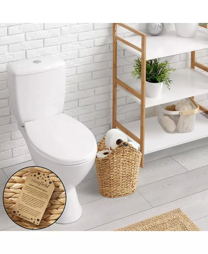 Casafield Woven Water Hyacinth Toilet Paper Roll Holder Basket with Wood Bar 2