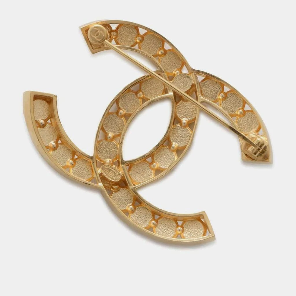 Chanel Chanel Gold Metal Rhinestone CC Logo Brooch 2