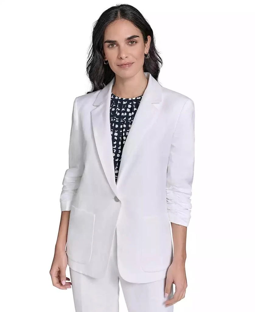 Calvin Klein Petite Ruched-Sleeve Linen-Blend Blazer 1