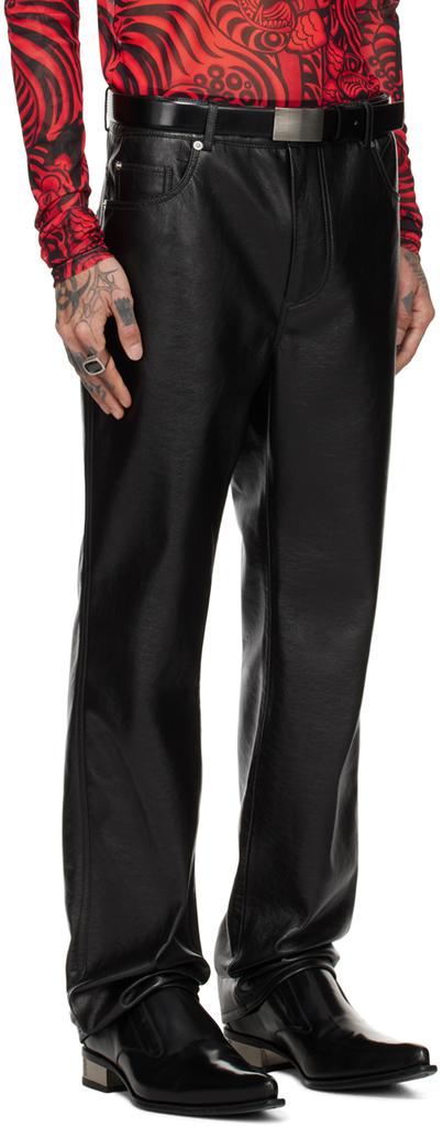 LU'U DAN Black Straight-Leg Faux-Leather Trousers
