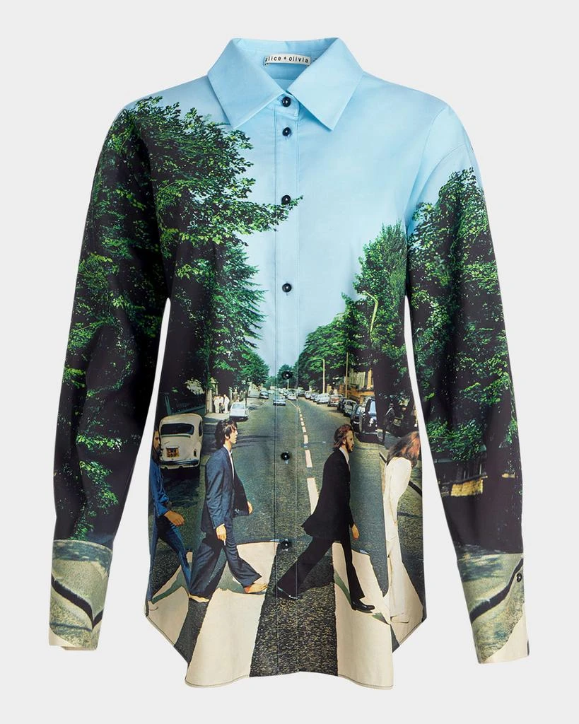 Alice + Olivia x The Beatles Finely Oversized Button-Front Shirt 1