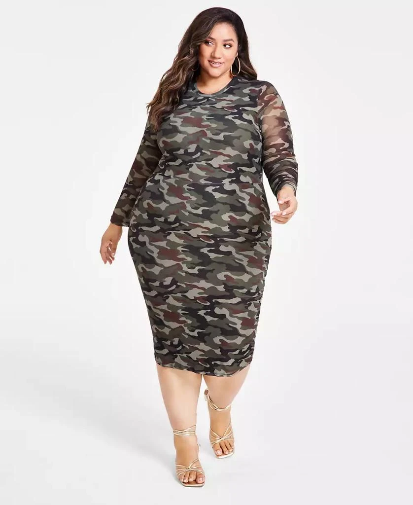 Nina Parker Trendy Plus Size Scoop-Neck Long-Sleeve Mesh Dress 1