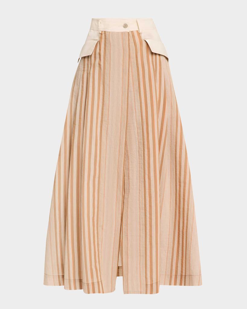 Alberta Ferretti Striped Pleated Maxi Skirt