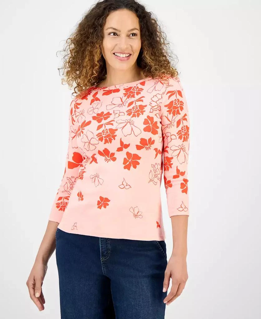Style & Co Petite Floral Spark Printed Pima Cotton 3/4-Sleeve Top, Exclusively at Macy's 2