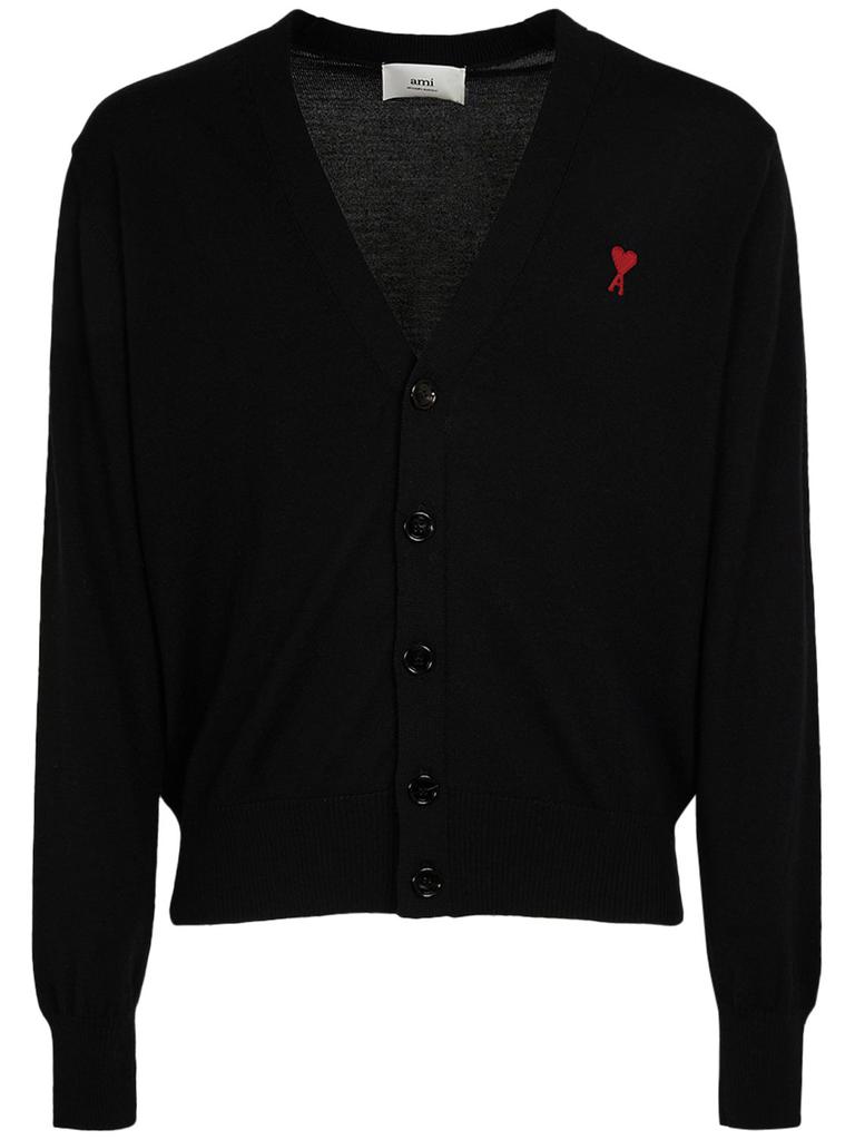 AMI Logo Wool Tricot Cardigan