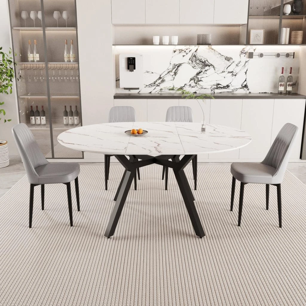 Streamdale Furniture Streamdale Expandable circular dining table set with 4 cushioned chairs.
