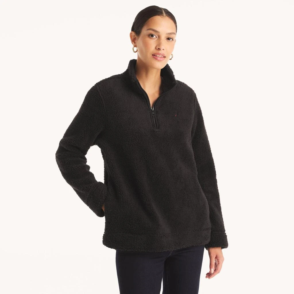 Nautica Womens Quarter-Zip Faux Shearling Pullover 1