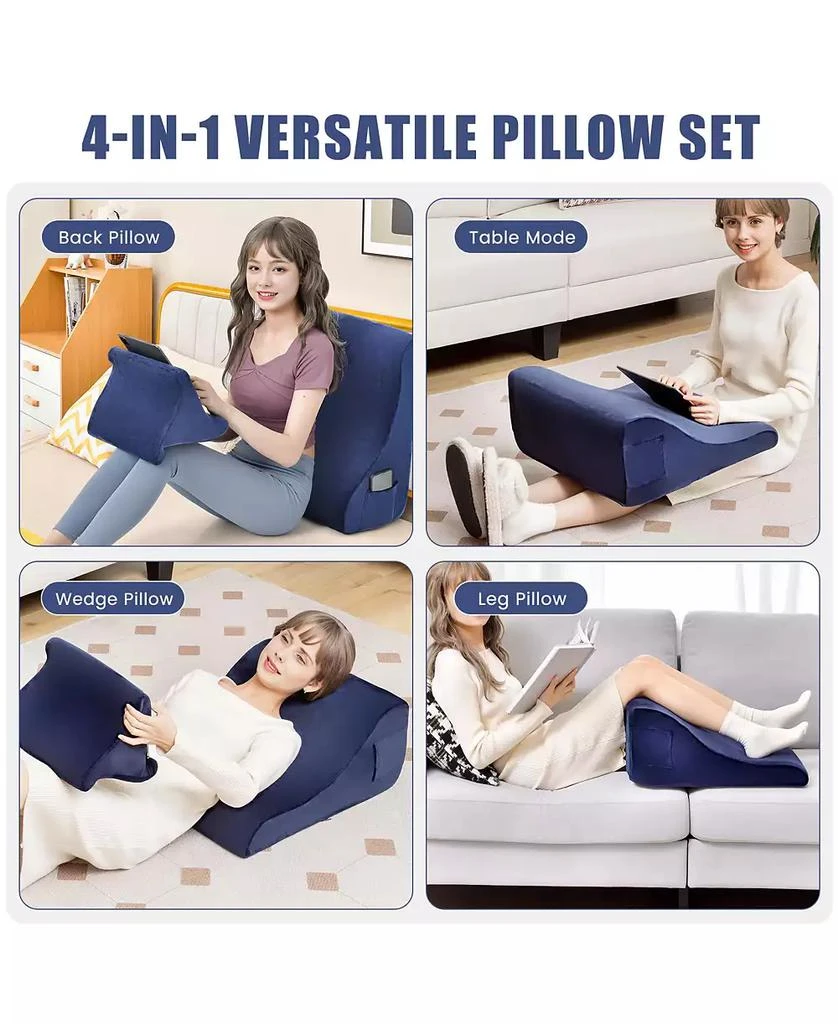 SUGIFT Bed Wedge Pillow with Tablet Pillow Stand and Side Pockets-Navy 2