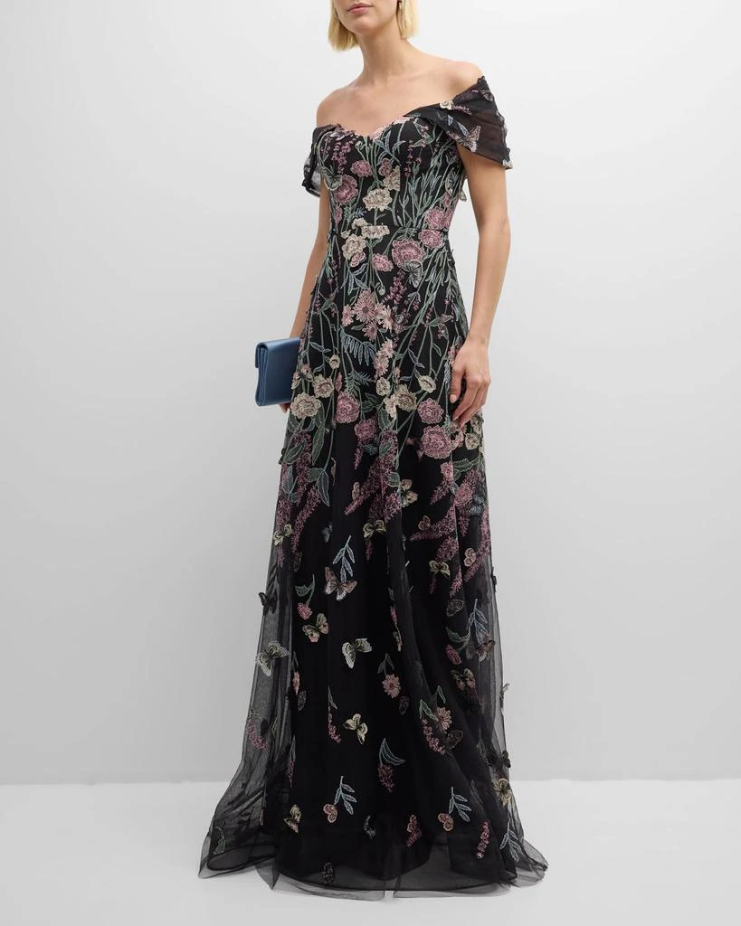 Teri Jon Off-Shoulder Embroidered Tulle Gown 2