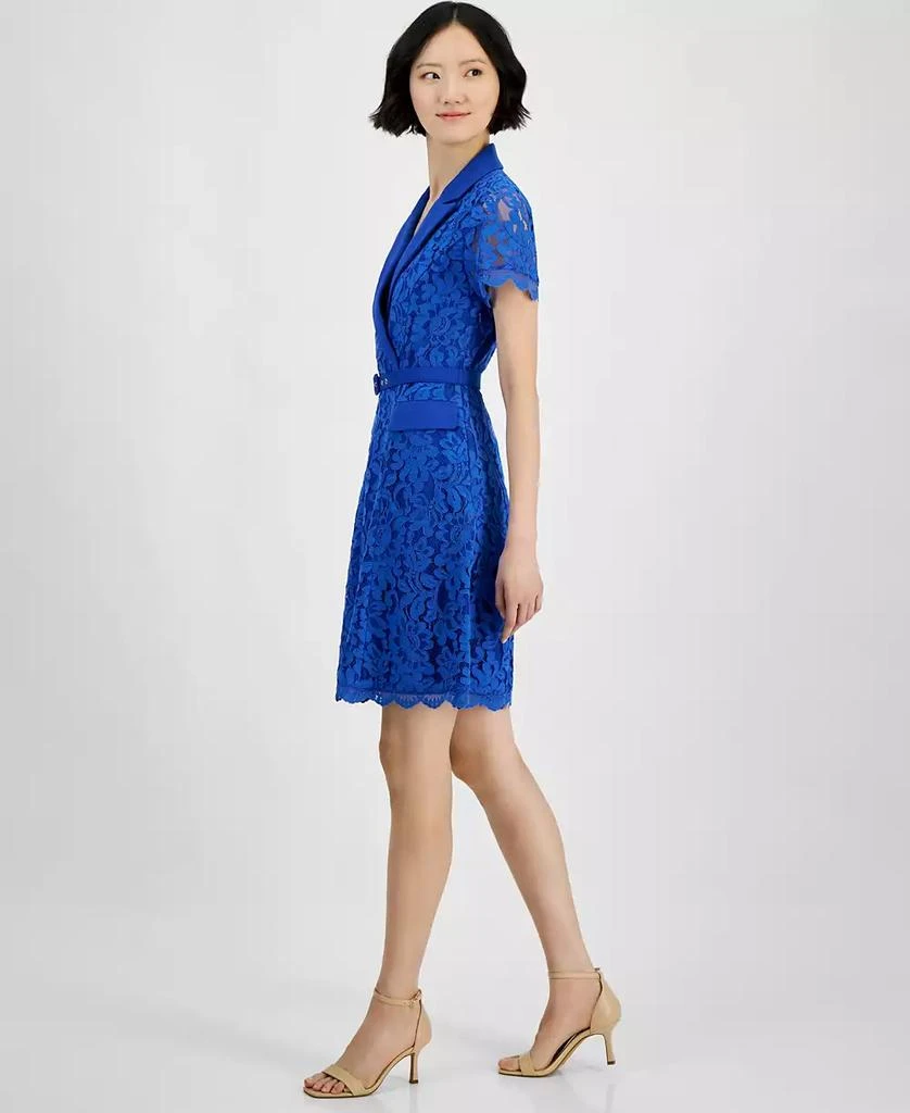 Tahari Tahari Petite Notch-Lapel Belted A-Line Lace Dress 2