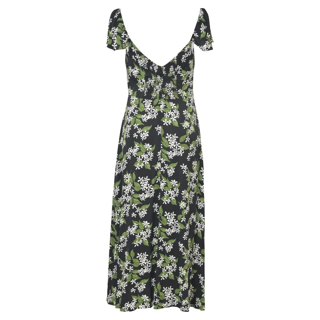 Reformation Baxley Floral Print Midi Dress in Black and Green Viscose 3