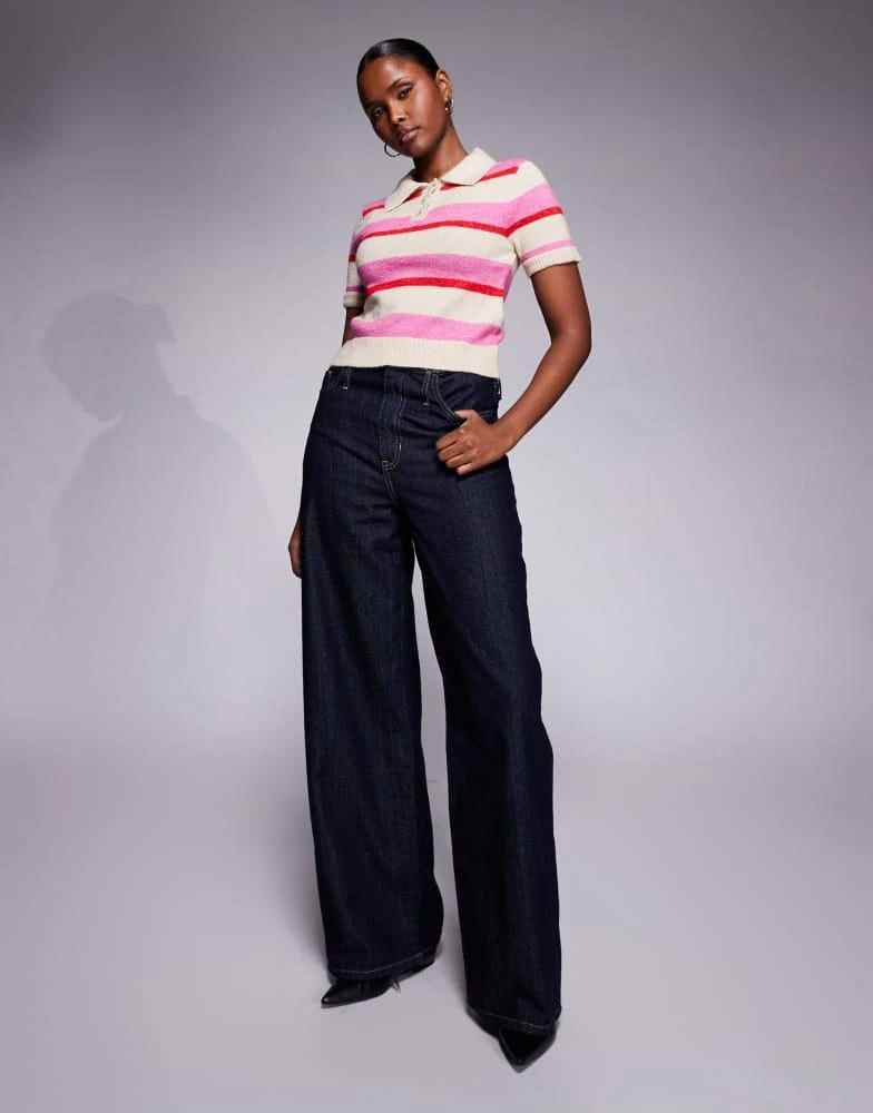 River Island River Island striped knitted polo in pink 3