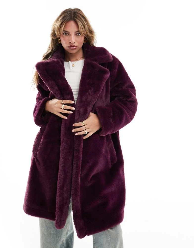 French Connection French Connection faux fur coat in oxblood 1