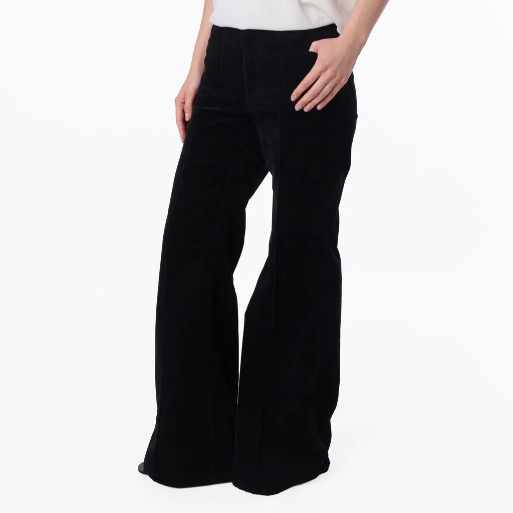 Ralph Lauren Polo Ralph Lauren Black Pintucked Corduroy Flared Trousers, Size 6R